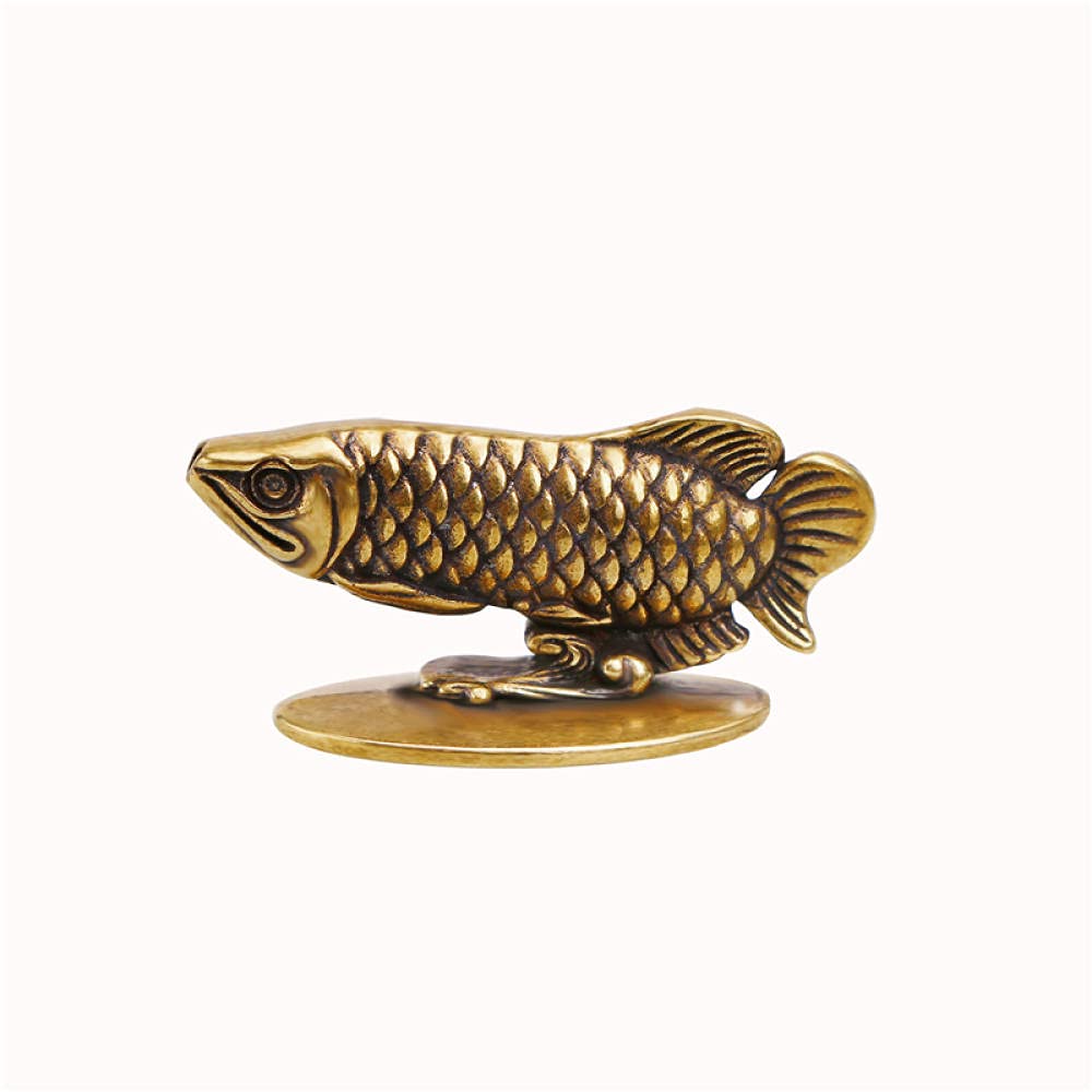 Sculpture tête arowana laiton ornement de bureau vintage poisson chanceux
