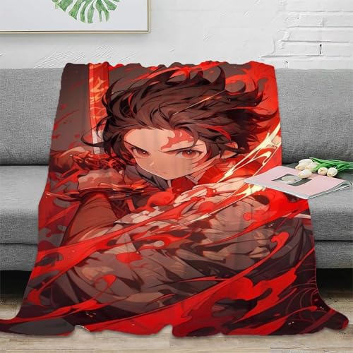 UPRSTUVWX Demon Slayer Impresa 3D Kimetsu No Yaiba Manta Microfibra Manta Multiusos Mullida Suave Acogedora Y Cálida Cubierta De Cama para Niños Adultos，para Adultos Y Niños 50x60inch(127x152cm)