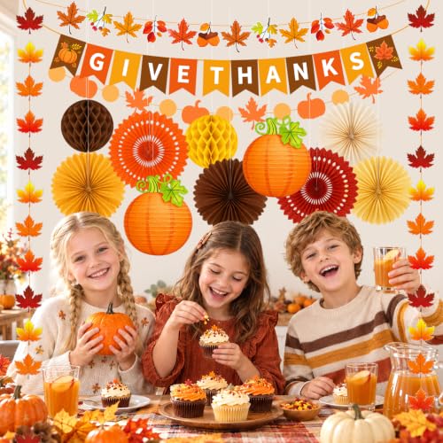 Thanksgiving Decorations 14 Pieces Give Thanks Banner and Pumpkin Lanterns - image 7