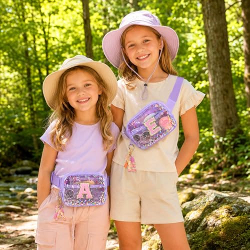Image of Initial Fanny Pack for Girls - Belt Bag for Teens Kid Teen Girl Kid Birthday Gift Clear Purple L