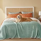 Picture of Bedsure Waterproof Blanket for Bed - Sherpa Fleece Waterproof Dog Blankets for Large Dogs, Pet Blankets for Bed/Couch/Dog Crate, Soft Plush Reversible Furniture Protector, Queen, 90"x86", Light Green