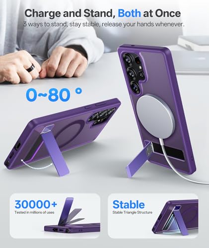 Image of Vihibii for Samsung Galaxy S25 Ultra Magnetic Back Cover with Stand, [Compatible with MagSafe], Drop Protection Shockproof Back & Translucent Matte Slim Phone Case for S25 Ultra 6.9 inch 2025, Purple
