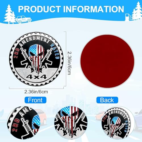 Image of 1Pc Black Exterior Accessories, 2ND Amendment Badge Rated Car Emblem,4 x 4 Metal Automotive Badge 3D Metal Car Badges Emblems Round Emblem Decals, Car Badge Decals Stickers,Trucks SUV Badge,Automotive