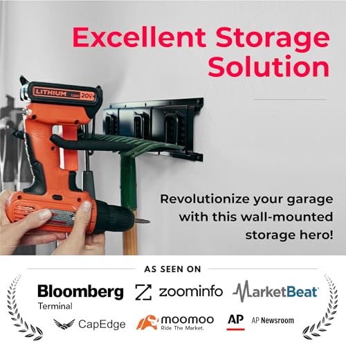 TIDYME Garage Tool Organizer Wall Mount - 64 inches - Sturdy Storage Rack with Adjustable Hooks, Anti-Rust - Easy Installation, 400lbs Capacity - Garden Tool Organizer (04 Racks & 08 Hooks)