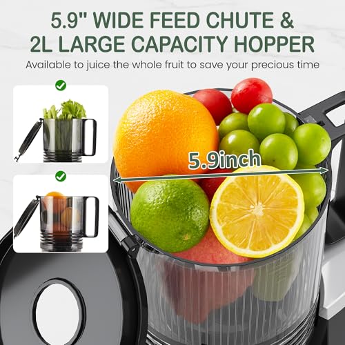 Image of HEYNEO Slow Masticating Juicer Machine - 5.9'' Wide Feed Chute | Cold Press Juice Extractor with Dual Layer Strainer for Fruit & Vegetable,High Juice Yield & Easy Cleaning,Low Noise,250W