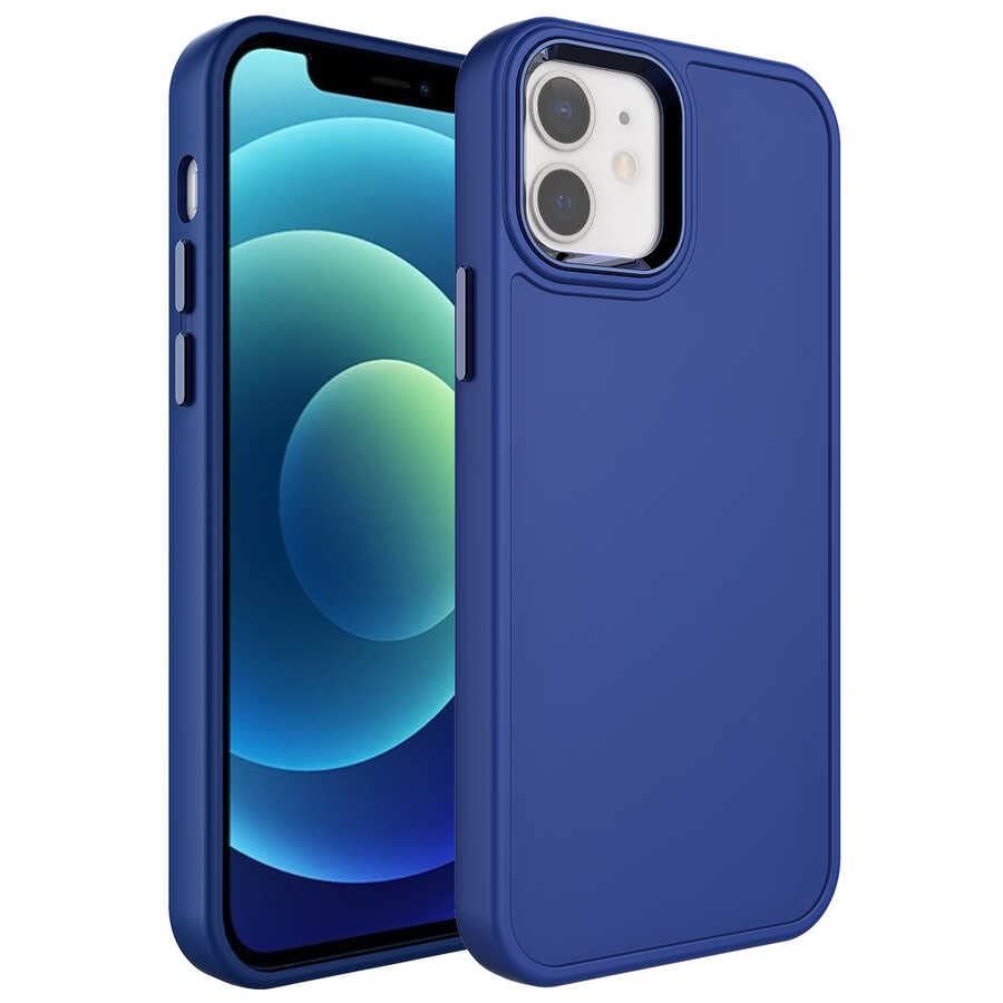 Zore Apple ile uyumlu iPhone 11 Kılıf Metal Çerçeve ve Buton Tasarımlı Sert Zore Botox Kapak Lacivert