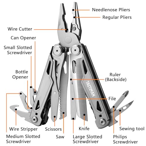 Tactiman Multitool Pliers Pocket Knife Camping Hiking Gear Multitool Knife 16-In-1 Multi Tool Saw Scissors Wire Cutter Stripper Screwdrivers Bottle Can Opener Tool Gifts For Men For Camping Hiking Edc thumb #1