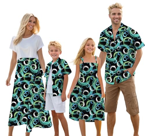 Image of Cromoncent Matching Hawaiian Outfits for Family, Dad and Son Matching Luau Beach Tropical Shirts Mommy Daughter Tropical Sets