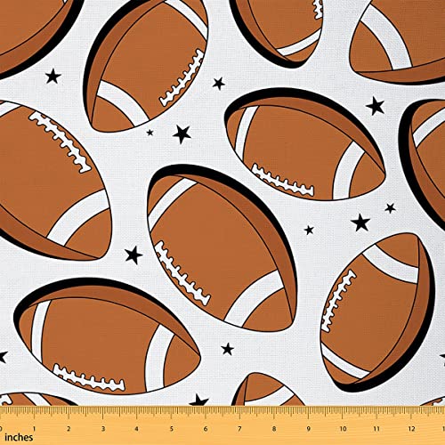 Feelyou American Football Fabric by The Yard, Rugby Ball Games Style Design Upholstery Fabric for Chairs and Home DIY Projects, Sports Theme Decorative Waterproof Fabric, 1 Yard, White Brown