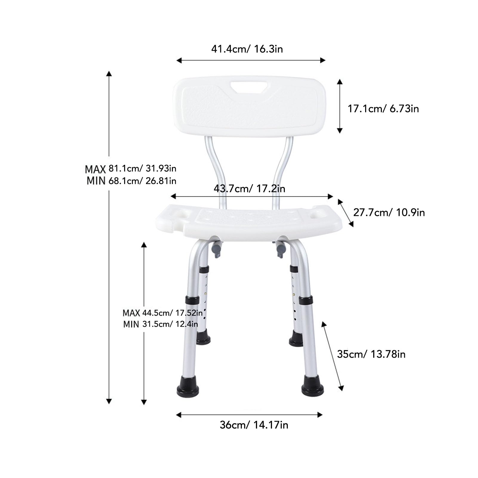 Silla de Ducha con Respaldo Antideslizante y Ajustable, Asiento Seguro y Cómodo para Personas Mayores, Capacidad de 250 Libras
