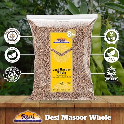 Image of Rani Desi Masoor (Masur) Whole 128oz (8lbs) 3.63kg (aka. Pardina Spanish /American Brown Lentils Whole) Bulk ~ All Natural | Vegan | NON-GMO | Kosher | Gluten Friendly | Product of USA