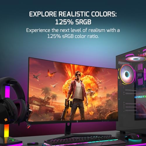 Image of GAMEPOWER F20 27 Inch Curved Gaming Monitor, 120Hz 1080p Display, 1ms Response Time, AMD FreeSync, HDR Support, 125% sRGB, RGB Backlight, Dual Speakers, Zero Frame Design, HDMI and VGA Inputs, 1500R