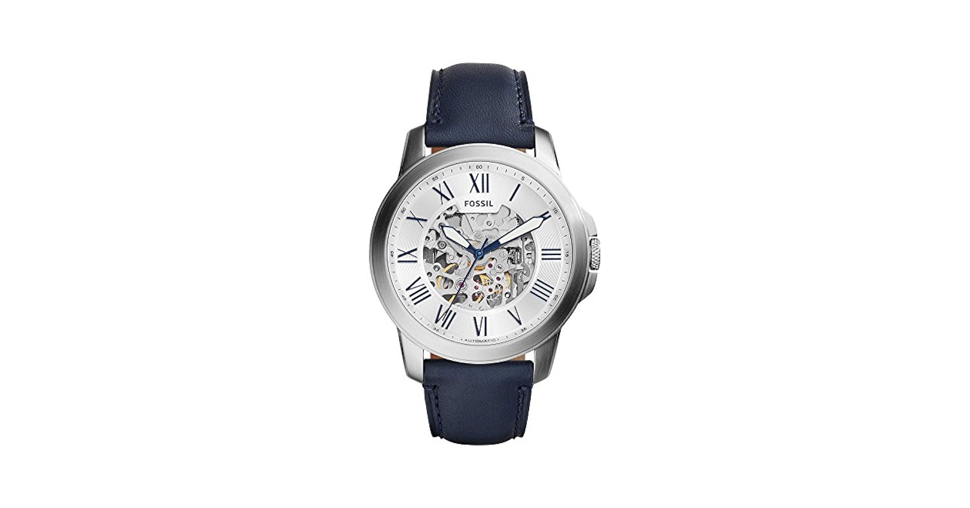 Fossil メンズ Me3111グラント自動レザーウォッチ 海軍 Amazon.com: Fossil Men's ME3111 Grant Automatic Navy Leather