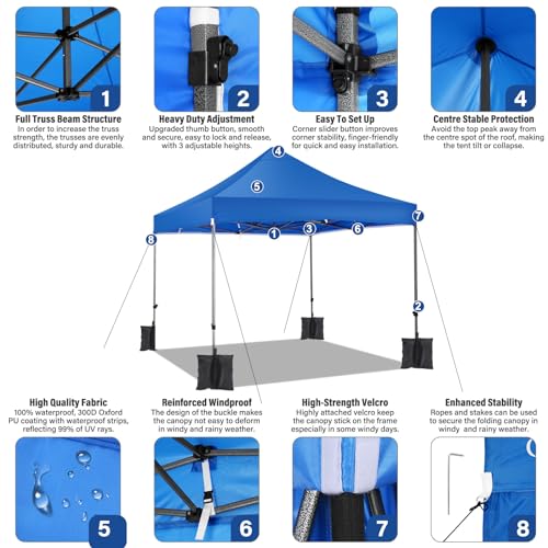 Image of COBIZI 10x10 Heavy Duty Pop Up Canopy Tent with 4 Sidewalls, Blue