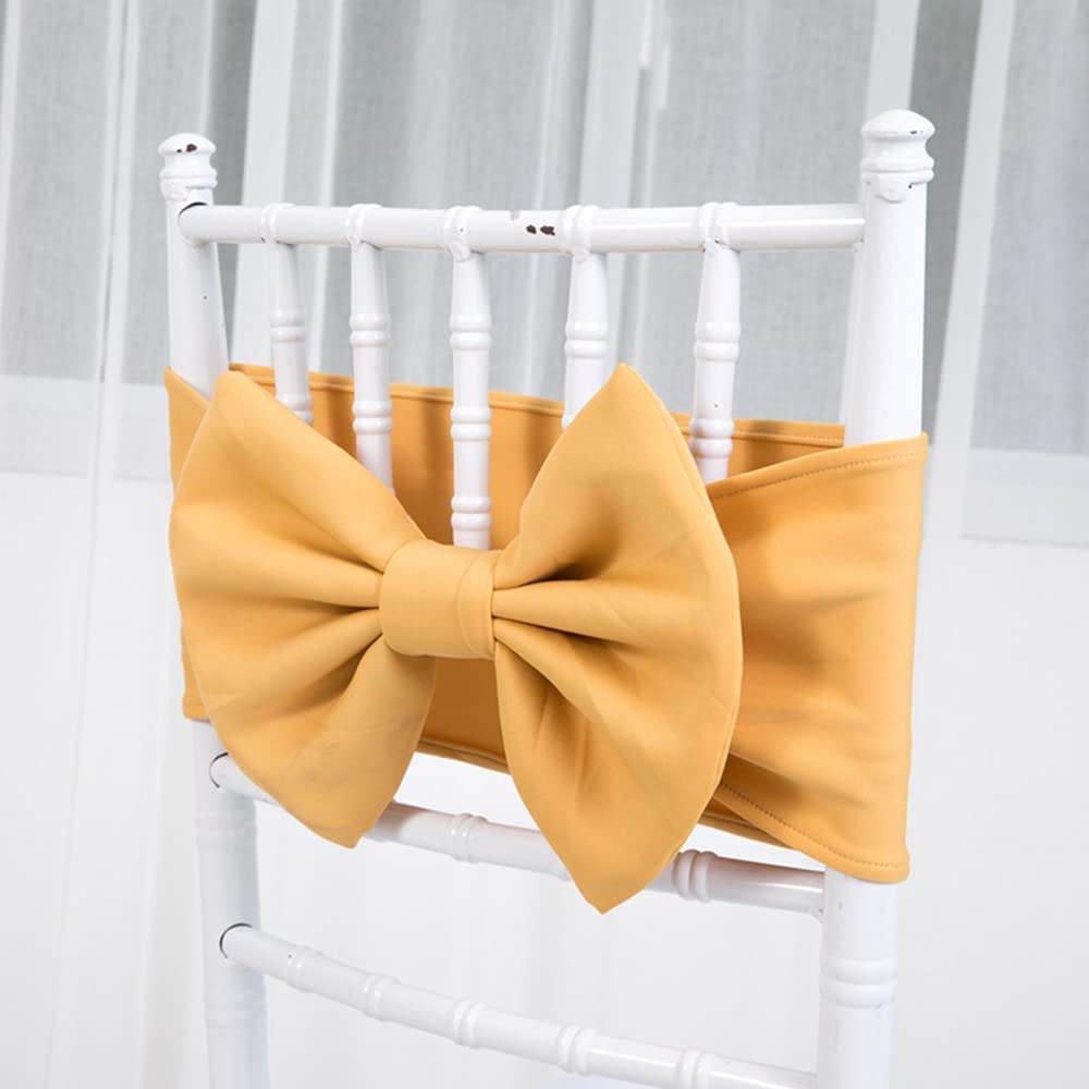 Namvo Yellow 10Pcs Elastic Stretch Chair Sashes Bows Spandex Bands For Weddings Birthday Party Banquet Reception Chair Decoration