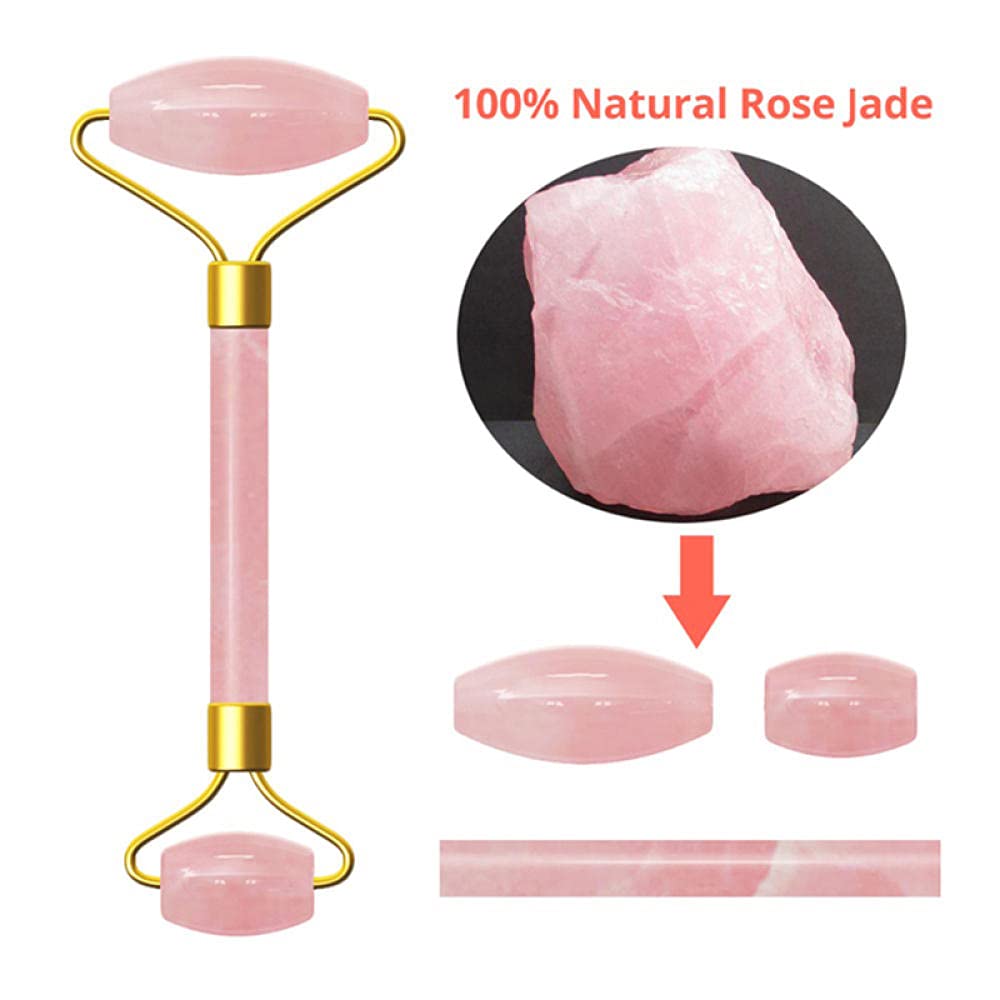 Rodillo de jade de jade de cuarzo rosa Jade natural Rodillo de adelgazamiento anti-cellulita arrugas Gua Sha Sha Shade Masajeador facial Herramienta de elevación facial-todo el juego