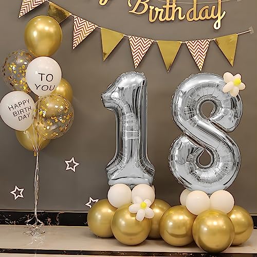 Image of 40 Inch Silver Number Balloons, Helium Mylar Foil Number Balloons for Birthdays, Number 1 Balloon for Party Wedding Bachelorette Birthday Bridal Shower Anniversary Celebration Party Decorations