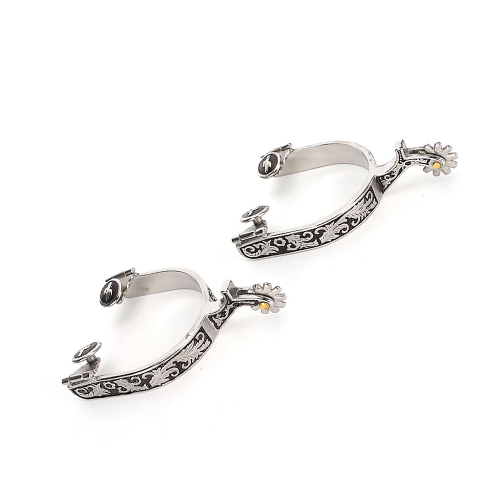 Espuelas Ecuestres de Acero Inoxidable para Caballos Decoradas con un Exquisito Patrón, Estilo Vaquero Occidental para Entrenamiento de Caballos, Doma y Entretenimiento, Juego de 2 Espuelas