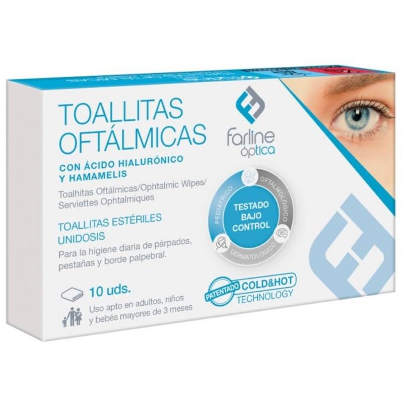 Toallitas Oftálmicas/Farline / 10 Unidades/Unidosis/Frío/Caliente/Párpados/Pestañas/Borde Palpebral