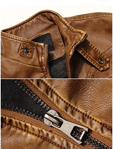 PASOK Men's Faux Leather Jacket Vintage Stand Collar Motorcycle PU Leather Outwear Coat3