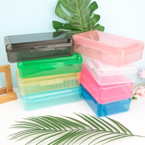 Image of Pencil Case Box, Yellow Double Layer Large Capacity Plastic Pencil Boxs, Clear Hard Pen Case with Snap-tight Lid,Storage Art Craft Box Marker Organizer for Kids Boys Girls Offices School Supplies