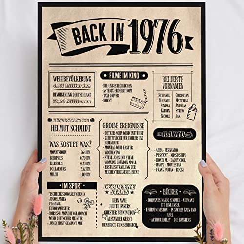 50 Geburtstag, Alte Zeitung Holzbild - Back in 1976 Vintage - personalisierbar zum Hinstellen/Aufhängen opt. beleuchtet, 50ter Geburtstag, 50 Geburtstag Frau & Mann, Jahr 1976 - persönliches Geschenk