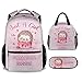 UNIKITTY Personalized Hedgehog Backpack with LunchBox, Set of 3 School Backpacks Matching Combo, Cute Pink Bookbag and Pencil Case Bundle