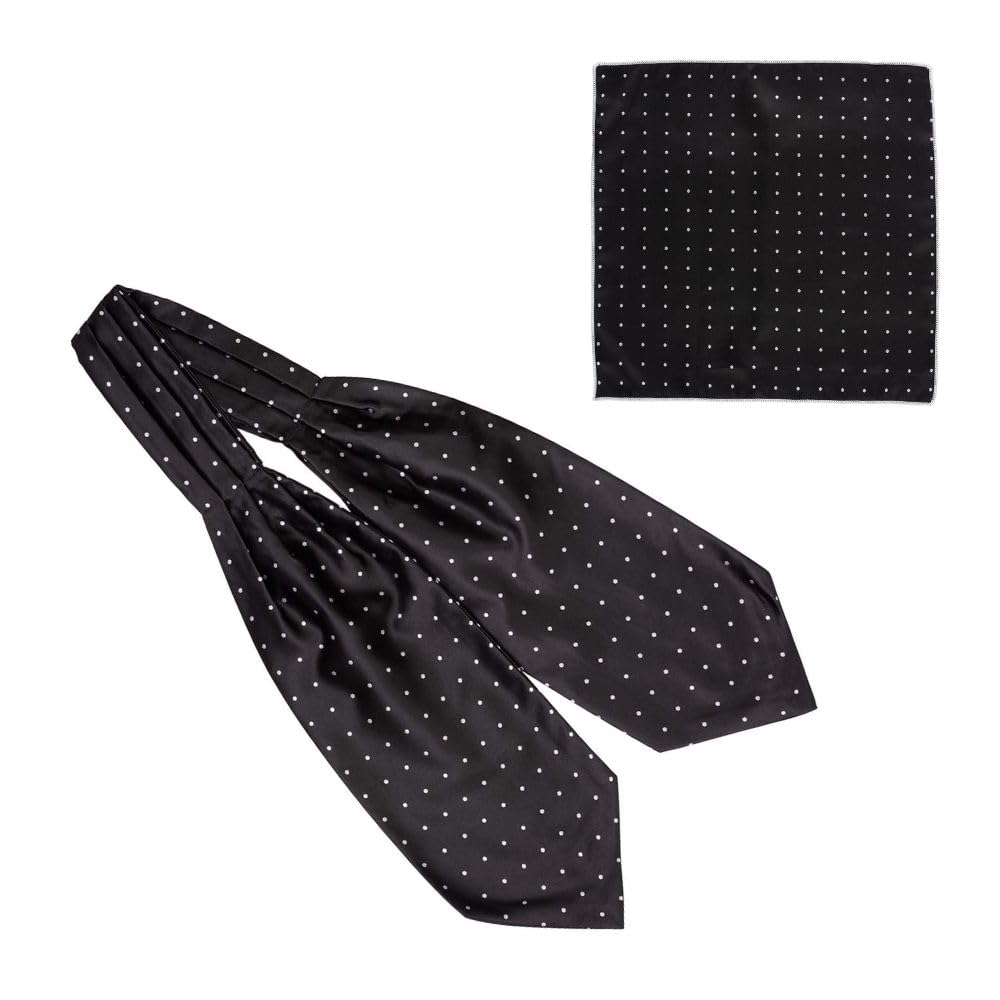 the tie hub Men's Ascot Revolve Black Polka Cravat Tie and Pocket Square Combo Set-picture-28