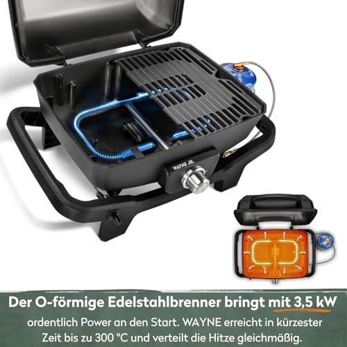 zeigt 42x34 cm Grillfläche für 2-4 Portionen perfekt. (104 Zeichen) - Detailansicht von BURNHARD WAYNE JR. 3,6kW Grill...