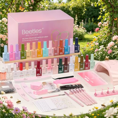 Beetles 64Pcs Gel Nail Kit with U V Light and Nail Tips -25 Color HEMA-FREE