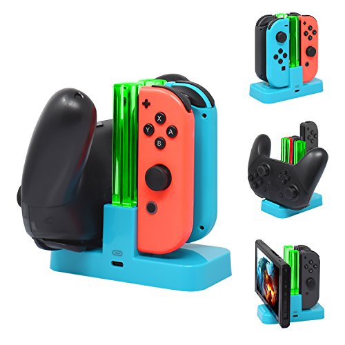 Image of FastSnail Controller Charger for Nintendo Switch & OLED Model for Joycon, Charging Dock Station for Joy con and Pro Controller with Charger Indicator & Type C Cable for Joycon 1 Controller Blue