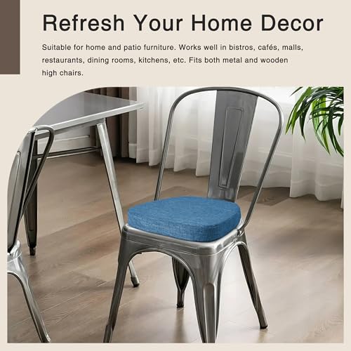 Image of OVOV 14x14 Chair Cushions for Metal Dining Chairs Set of 2 Blue | Non Slip, Washable Removable Cover with Ties, Textured, for Dining Room, Kitchen Cafes Bistro Patio, Stackable Chairs