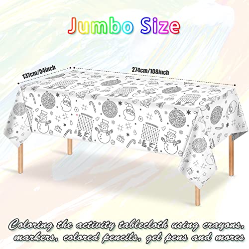 1 Pack Christmas Tablecloth Xmas Activity Paper Tablecloth Santa Claus Snowman Gnome Color-in Paper Disposable Tablecover for Kids Christmas Winter Holiday Birthday Party Decoration 54X108 Inch – Image 3