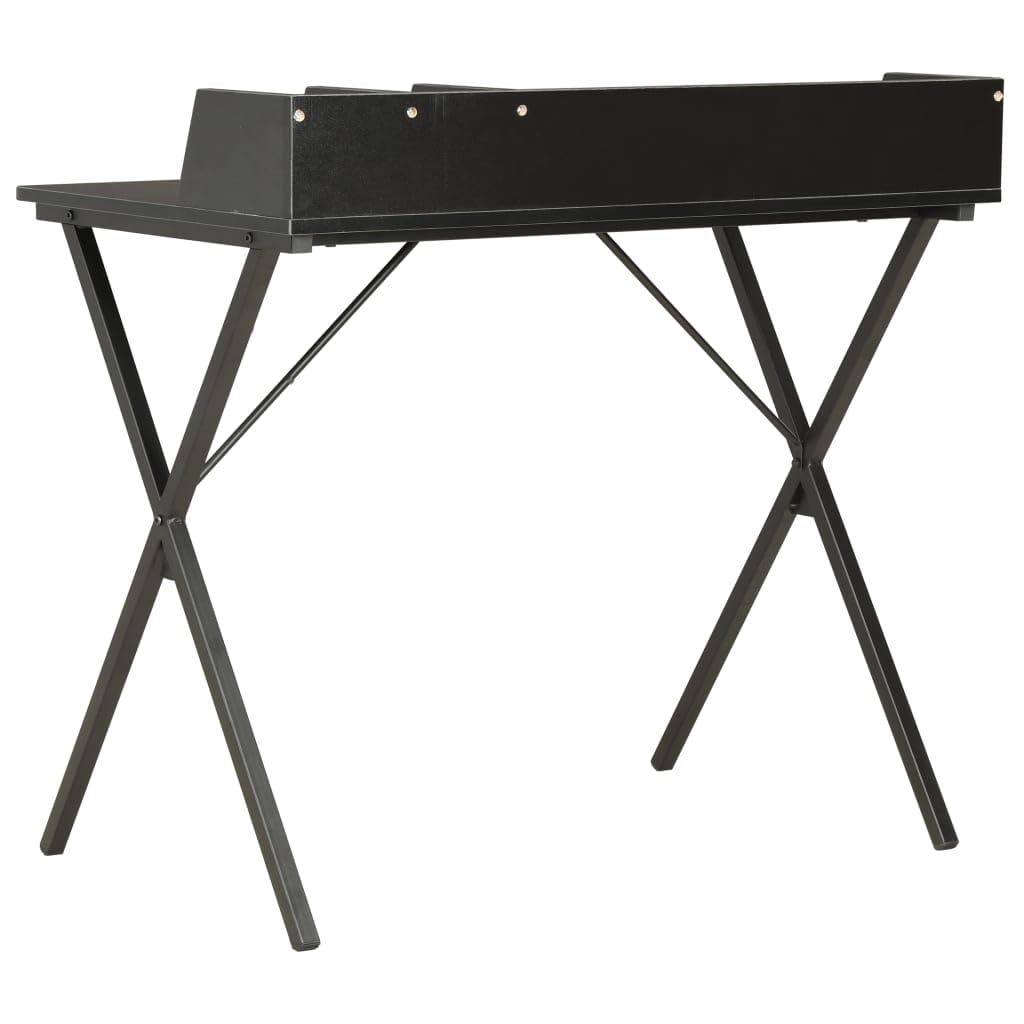 Schreibtisch Schwarz aus Holzwerkstoff mit Stahlbeinen 80x50x84 cm kompakt für Homeoffice, Arbeitszimmer, Jugendzimmer, ergonomisch mit Ablage und Stauraum für PC, Laptop, Gaming und Lernen