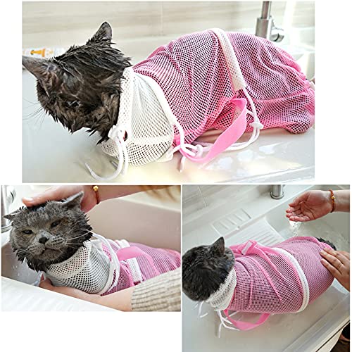 Image of 3 Pieces Cat Bathing Bag Cat Shower Net Bag with Cat Shell Comb, Anti-Bite Anti-Scratch Adjustable Breathable Mesh Grooming Carrier Bag for Pets, Bathing, Nail Trimming, Feeding Medicine, Ear Clean