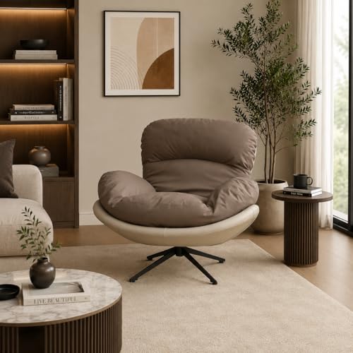 Image of The Attic Shella Lounge Chair,Comfy Chair for Living Room, Relaxing Chair for Bedroom, 360 Chair; Caramel, Cream
