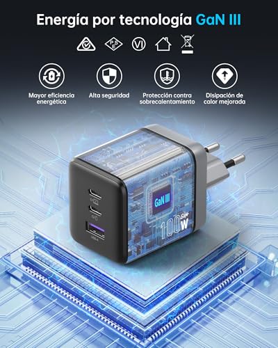 Cargador USB C 100W para revivir tu portátil y móvil con un solo enchufe 6