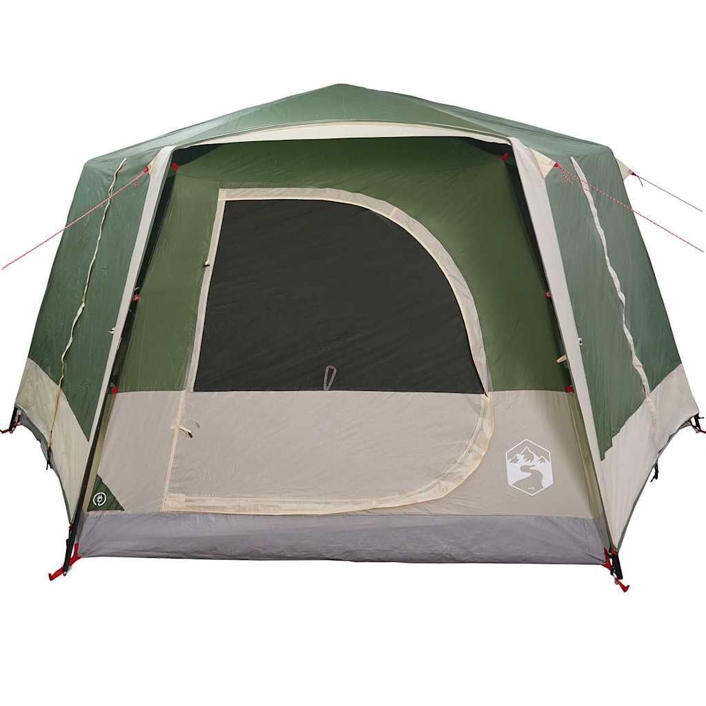 Namiot kabinowy dla 7 osób, zielony namiot rodzinny 400 x 350 x 212 cm z poliestru 185T z powłoką PU, łącznie z drążkami, 6 linkami napinającymi i 17 kołkami do wbijania w ziemię, z okienkiem