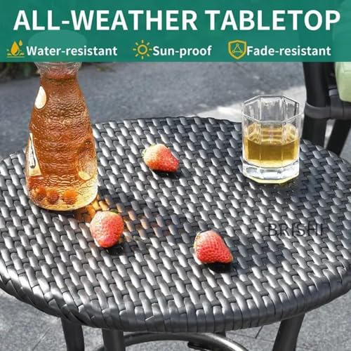 Image of BRISHI Garden Patio Seating Chair and Table Set Outdoor Balcony Garden Coffee Table Set Furniture with 1 Table and 2 Chairs Set with Cushion Braid & Rope (Black /Green)