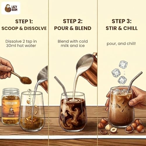 Image of Lazy Bean Flavoured Instant Coffee Combo - Chocolate & Hazelnut (50g Each) | Premium Instant Coffee Powder | Smooth Medium Roast, Rich Aroma | Quick Dissolving | Hot & Iced Coffee