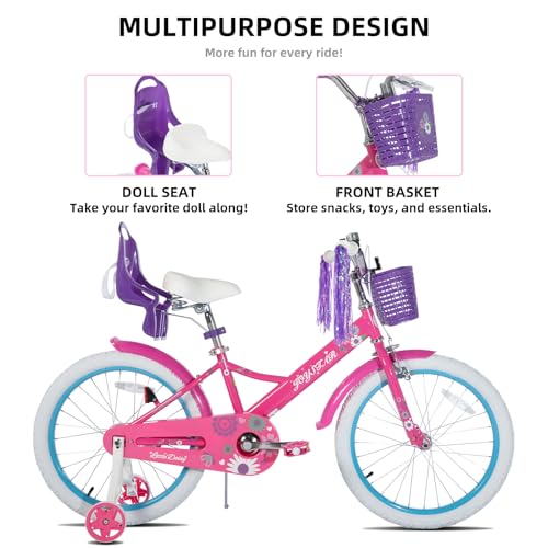 Image of JOYSTAR Little Daisy Kids Bike for Girls Boys Ages 2-10 Years, 12 14 16 20 Inch Girls Bikes with Doll Bike Seat & Streamers, Boys Bike with Flag & Number Plate, Multiple Colors