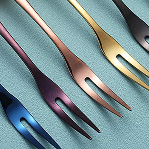Shining 304 Stainless Steel Titanium Plated Fruit Fork Environmentally Friendly Two Teeth Fruit Sign Dessert Fork Set of 6PCS (Multicolor)