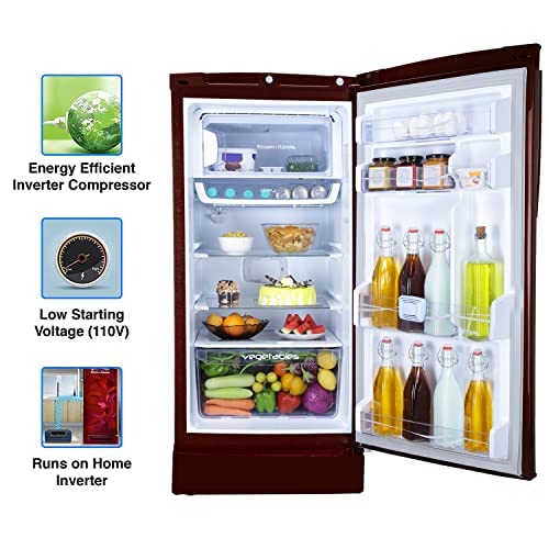 Image of Godrej 210 L 5 Star Inverter, Jumbo Vegetable Tray Direct Cool Single Door Refrigerator Appliance With Base Drawer(RD EDGEPRO 225E 53 TDI MN WN, Marine Wine)