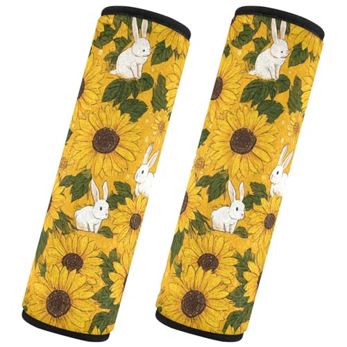 Image of 2 Pack Seatbelt Covers Seat Belt Cover Pad for Adults Boys Girls Car Seat Strap Covers Pads Cushion Universal Shoulder Strap Pad Protector for Backpack 6.5 Inch Autumn Sunflower and Rabbit