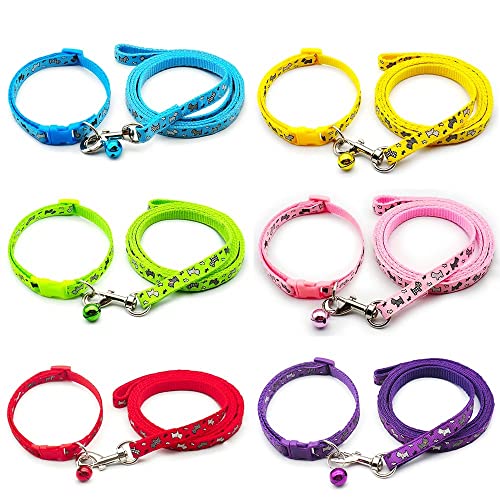 Small Dog Puppy Pet Collar and Lead Set Scotty Dogprint Design Nylon Adjustable Size 19-32cm Collar with Bell and 120cm Leash Red - Image 4