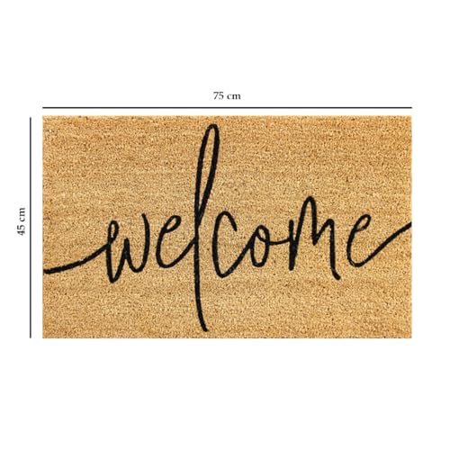 Image of ATMAH Welcome Cursive Coir Door Mat 45 x 75 cm | Heavy Duty Entrance Mat | Anti Slip PVC Backing | Indoor & Covered Outdoor Doormat