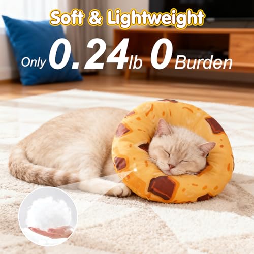 Image of BEAUTYZOO Cat Cone Collars Soft, Cat Recovery E Collars After Surgery to Stop Licking, Adjustable Elizabeth Circle Collar Cute Pet Donut Pillow for Cats Kitten Small Dogs, Cookie S