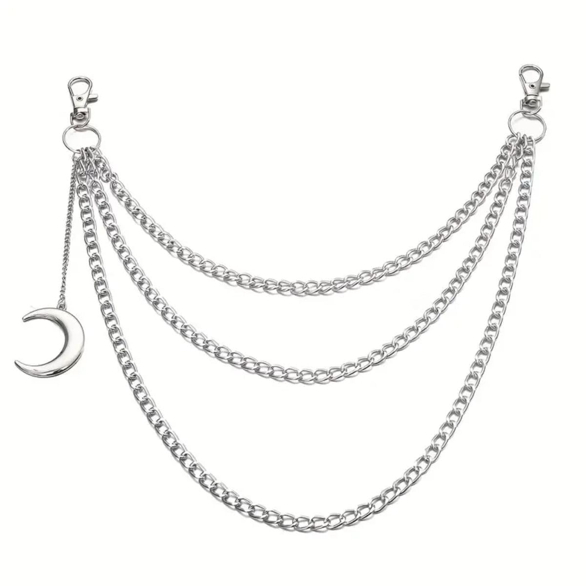 Ro Rox Unisex Silver Lunar Belt Chain Moon Pendant Gothic Wicca Triple Keychain