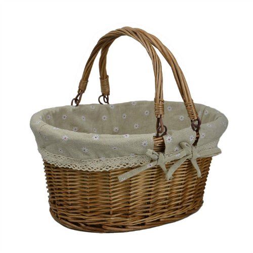 Rurality Vintage Wicker Picnic Basket with Double Folding Handles