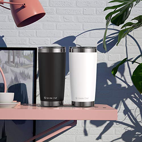 Umite Chef 20Oz Tumbler Double Wall Stainless Steel Vacuum Insulated Travel Mug With Lid, Insulated Coffee Cup, 2 Straws, For Home, Outdoor, Office, School, Ice Drink, Hot Beverage （20 Oz, White） #TOP1